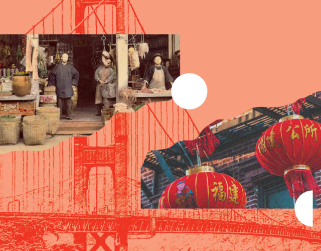 Graphic of Golden Gate Bridge and Asian market