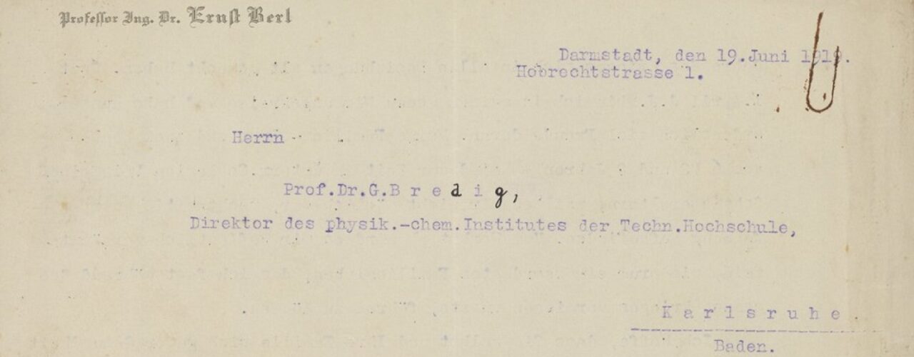 A typed letter in German with purple ink